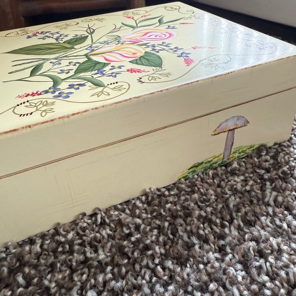 Vintage Joan Rivera Floral Painted Wooden Jewelry Box Organizer Cottagecore 8x6" - Picture 7 of 8
